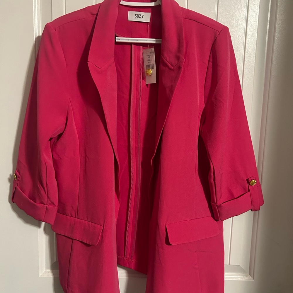 Pink Open-Front Blazer Jacket Large
